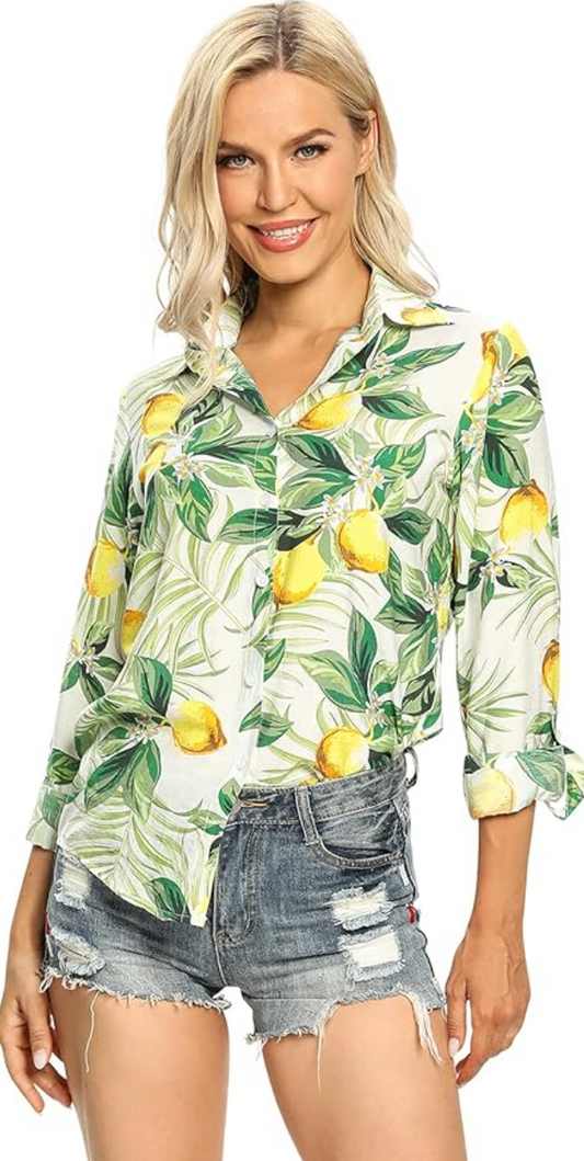 Green And Yellow Lemon Pattern Hawaiian Shirt